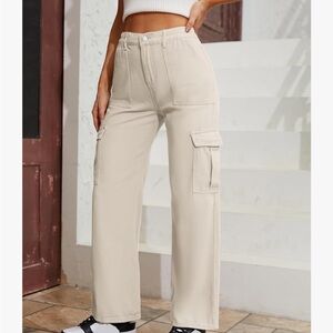 Elegant Cream Flare Cargo Pants